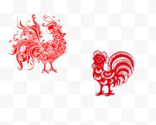 红色剪纸中国鸡