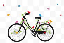 黑色自行车和彩色小鸟