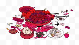 红色中国风美食装饰图案