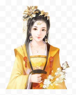 花朵黄裙高贵女子