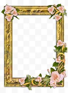 粉玫瑰装饰金色金属边框