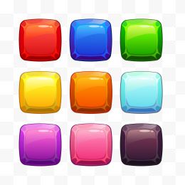 9款彩色水晶效果方形按钮