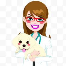 卡通美女宠物医生抱着狗狗