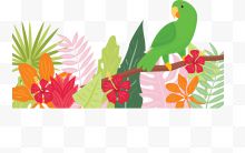 热带花丛绿色鹦鹉