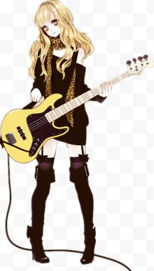 卡通黑色衣服女孩弹吉他