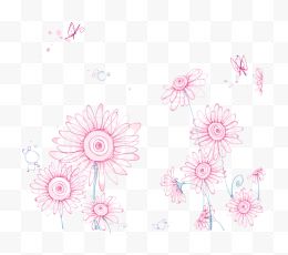 线描粉色花卉