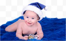 蓝色圣诞帽小孩玩耍...