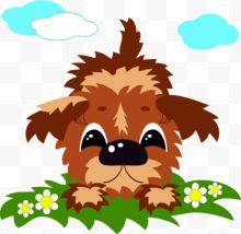 花丛里的棕色小狗