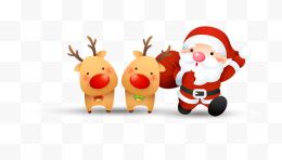 背着礼物的圣诞老人与两头麋鹿