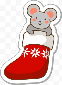 卡通红色圣诞袜老鼠...
