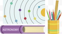矢量彩色星球与笔筒