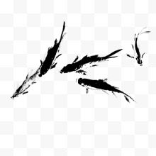 黑色鲤鱼戏水墨画