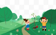 插画儿童植树节种树卡通插图