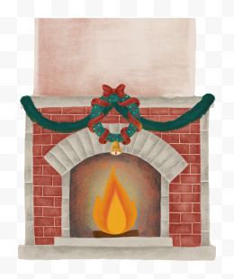 手绘圣诞节温暖的壁炉...