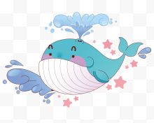 喷水的卡通蓝色鲸鱼