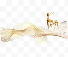 金色线条麋鹿装饰图案...