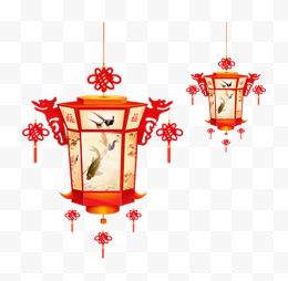 中国风花式画有花鸟虫鱼的红灯笼