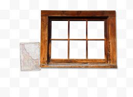 手绘中国风棕色木板窗户...