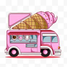 粉黄色卡通冰淇淋快餐车