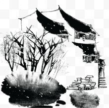 中国风黑色水墨房屋