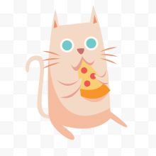 粉黄色吃披萨的卡通猫咪...