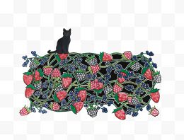 矢量树莓和猫