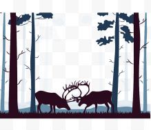 麋鹿自然风景插画