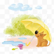 下雨天打伞的小狗