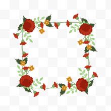 红色花卉圆环矢量图...