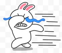 哭泣奔跑的卡通白色兔子