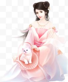 粉红色衣袍古风美女白色小狐狸