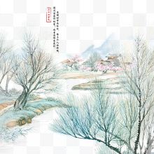 清明节水墨风山水画...