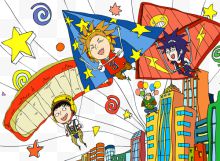 卡通小孩坐风筝