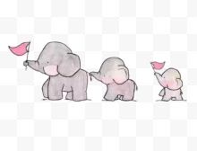 可爱童趣大象一家人手绘