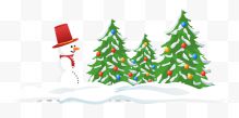 圣诞节雪人彩色装饰雪松树
