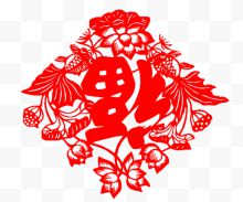 红色花纹剪纸福字