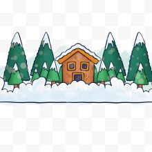 手绘冬季背景与房屋树木...
