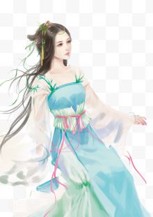 彩绘立绘绿色衣服古装美女