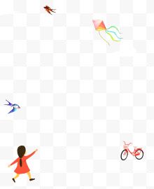 放风筝的小女孩白云燕子红色单车插画