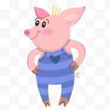 蓝粉色卡通站立小猪