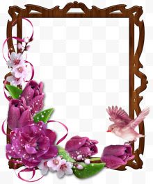 唯美长方形边框紫色花卉图...