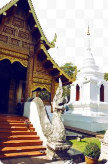 泰国清迈佛寺和白塔...