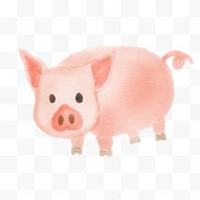 水彩手绘粉红色的小猪设计...
