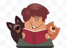 卡通矢量插图小狗与小孩一起看书