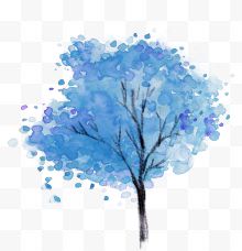 蓝色水印树木美景