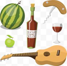 西瓜苹果乐器和红酒