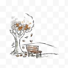 简笔手绘树下的凳子