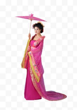 梅红色长裙古韵美女打着伞