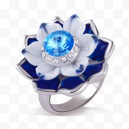 莲花形镶嵌蓝钻戒指