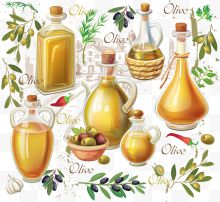 矢量橄榄油和橄榄果...